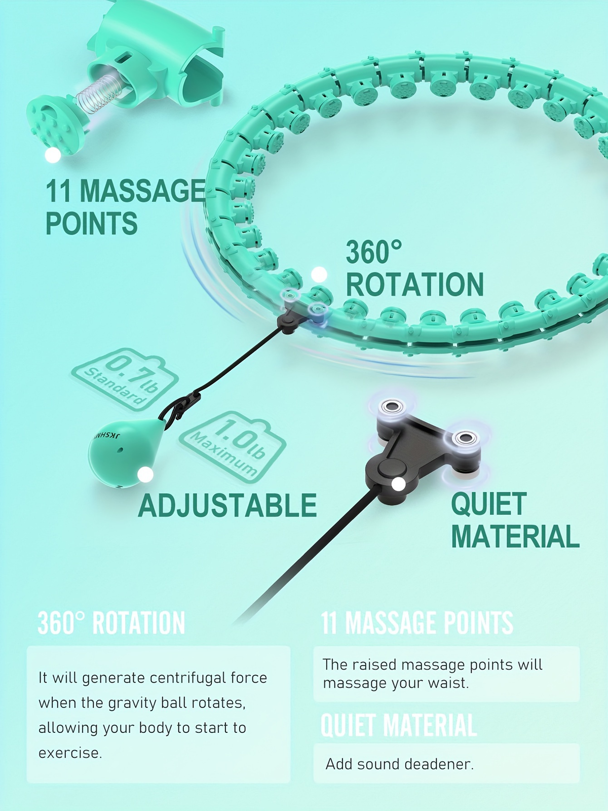 Weighted Hula Hoop Exercise Ring 69" | Smart Pilates Circle with 30 Detachable Knots, Plus Size Adjustable Fitness Hoop for Adults, Beginners & Core Workout