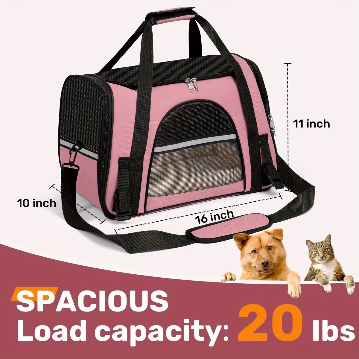 Airline Approved Collapsible Pet Travel Bag for Cats & Dogs, Spacious Ventilated Design, Anti-Escape Secure Zipper, Car-Friendly Breathable Cage, 6 Colors - product image