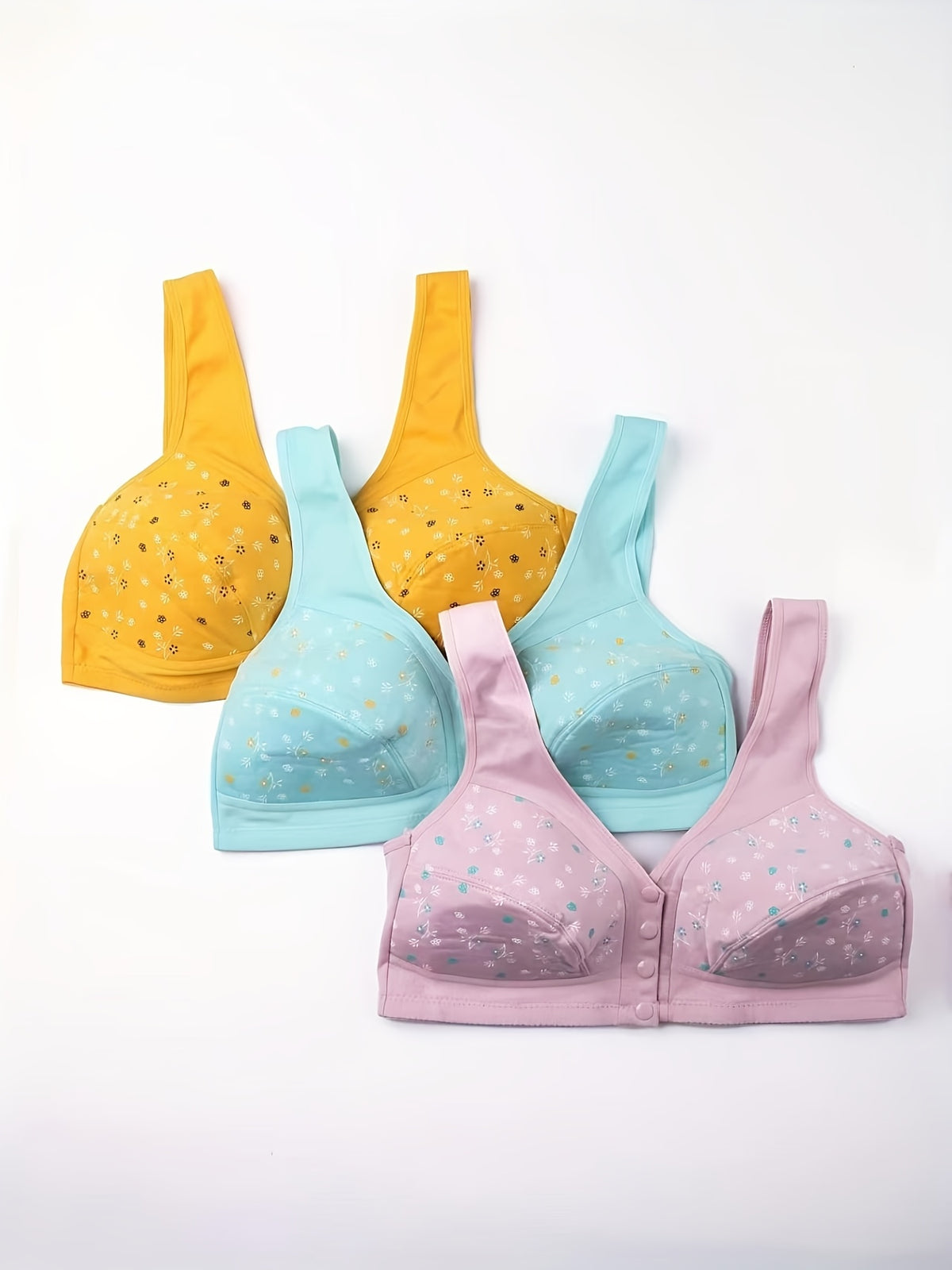 3pcs Plus Size Printed Front-Closure Bra Set Elegant Full-Cup Wire-Free Comfort Bras Women's Lingerie & Underwear Sets Everyday Bras Fashion Underwear - product image 8
