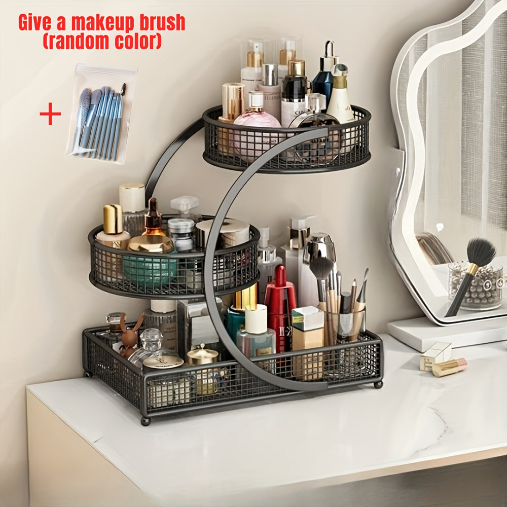 Lightweight Metal Cosmetic Storage Rack with Makeup Brushes Included No-Installation Countertop Organizer for Bathroom Dresser Vanity Skincare Makeup Black White - product image 10