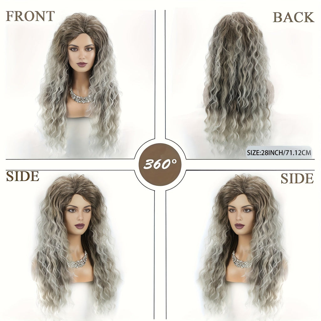 Ombre Dark Root Curly Wig Long Wavy 30 Inch Synthetic Middle Part Ash Blonde Brown Gradient Orange Voluminous Party Halloween Daily Wear Women - product image 6