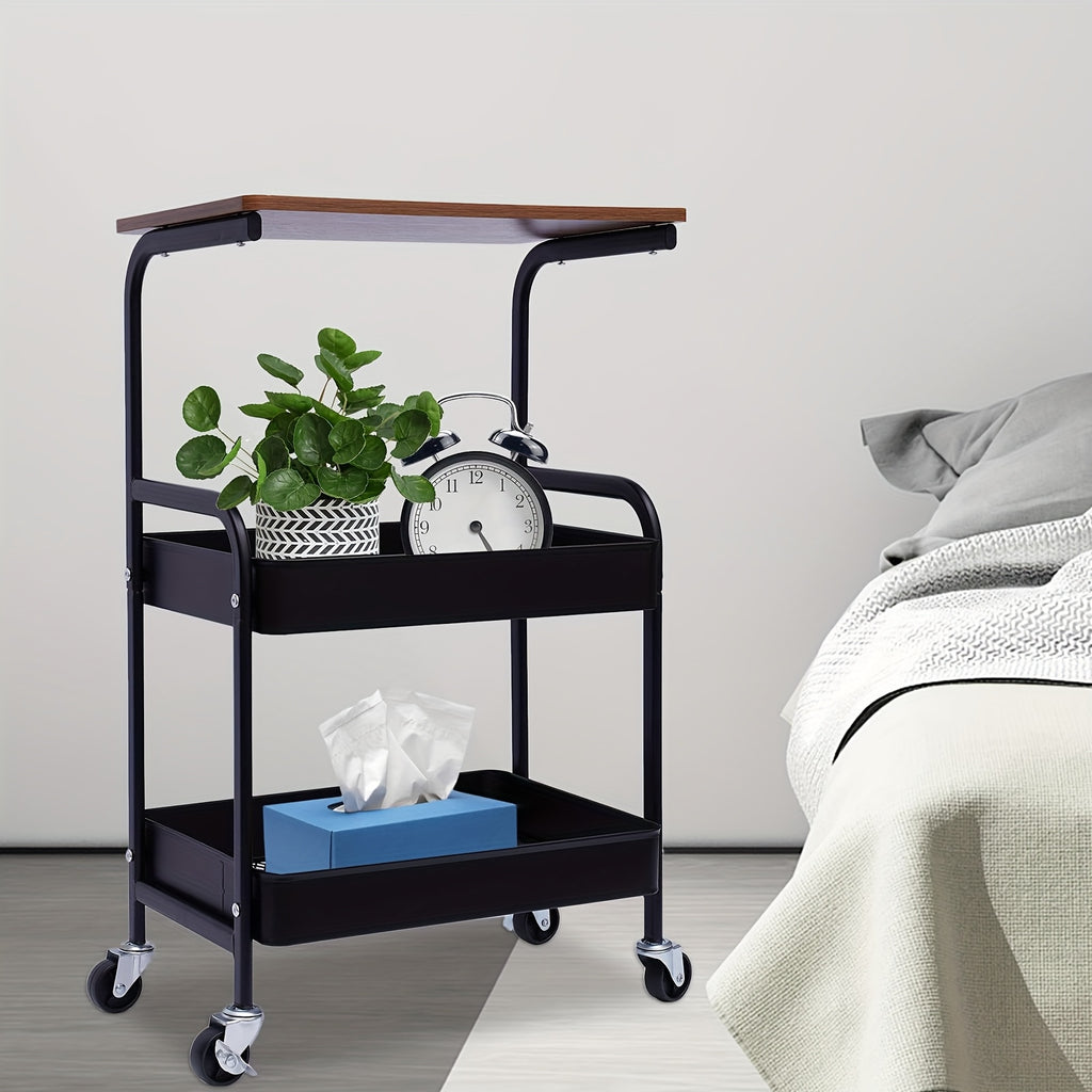 Three-layer Rolling Cart, Multi-functional Metal Storage Rack, Snack Rack, Durable Steel Frame, Portable Wheels, Suitable for Home or Office Use, Office - product image 7