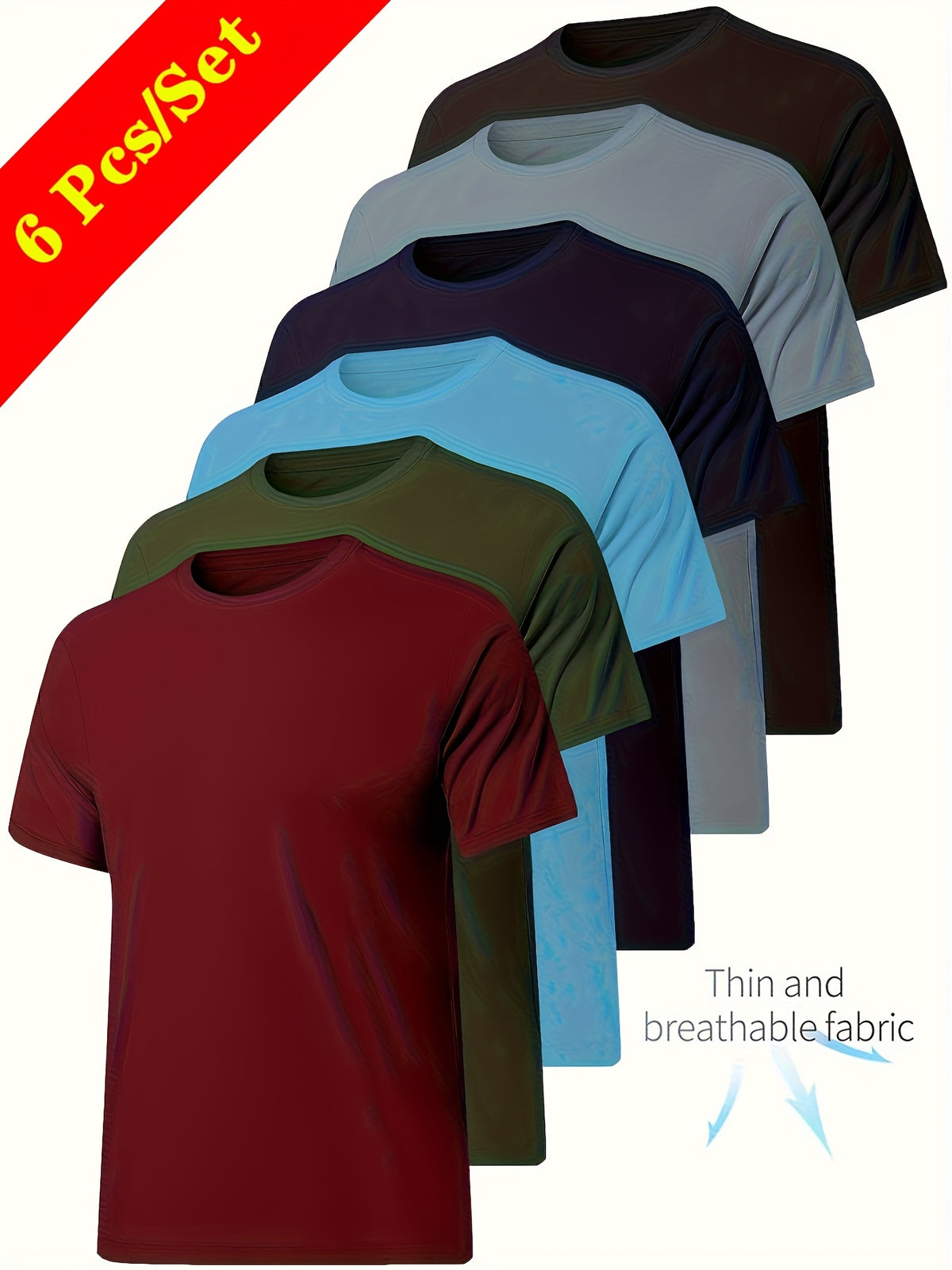 6pcs Men's Sports Shirt Short Sleeved Sports Top Quick Drying Round Neck Running T-shirt - product image 3