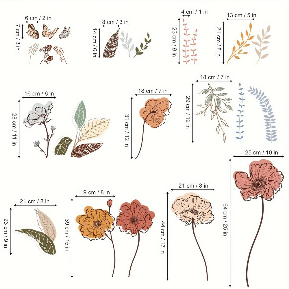 Bohemian Flower Wall Stickers Self-Adhesive Peel and Stick - Wildflowers & Fruits Wall Art Decals for Living Room Bedroom TV Background - Removable Matte Boho Floral Wall Decoratio - product image 6