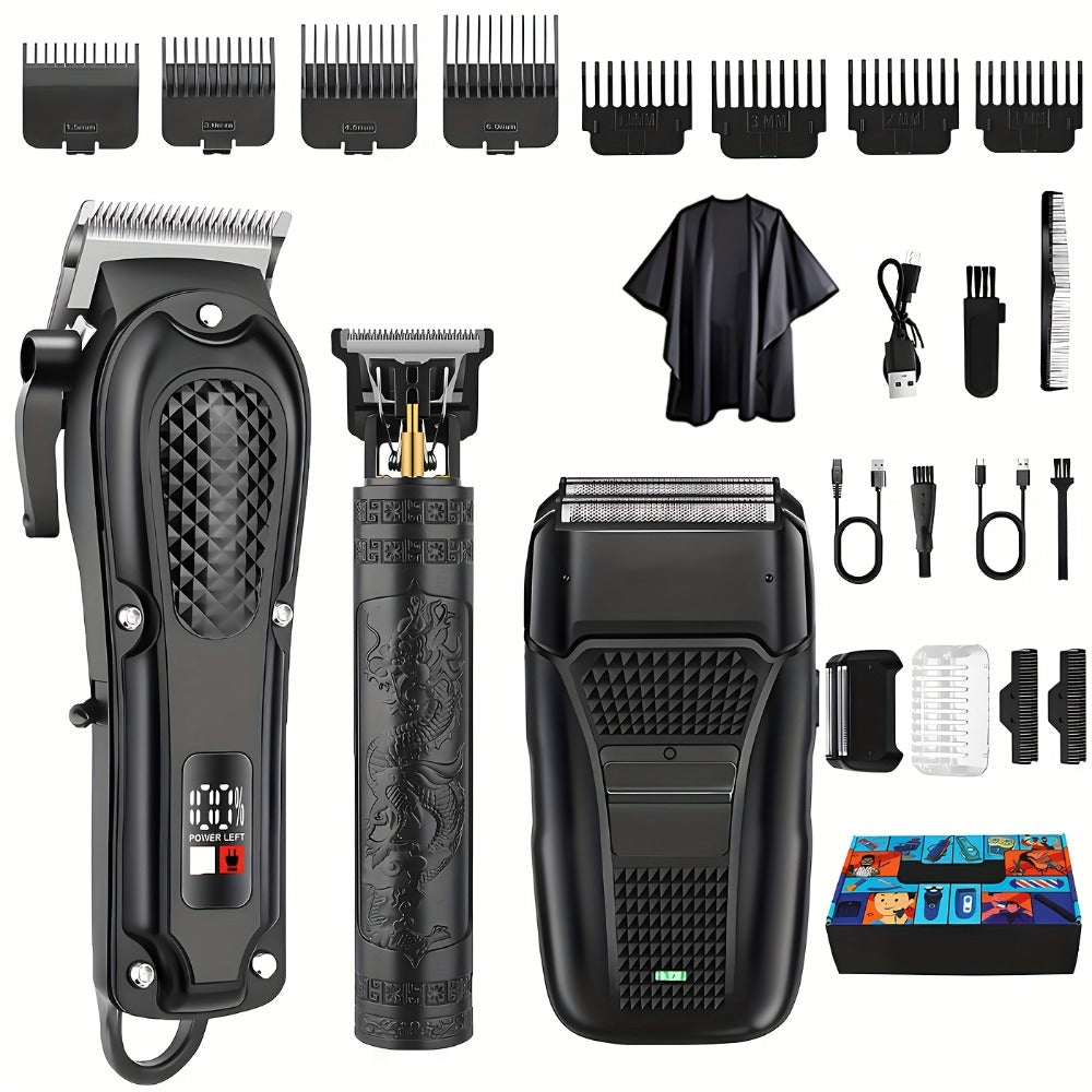 Men's Grooming Kit Hair Clipper Set USB Rechargeable LCD Display - Professional Clipper Razor T-Blade Trimmer 8 Guide Combs & Apron Complete Home Barber Kit Gold Black Gift for Men - product image 4