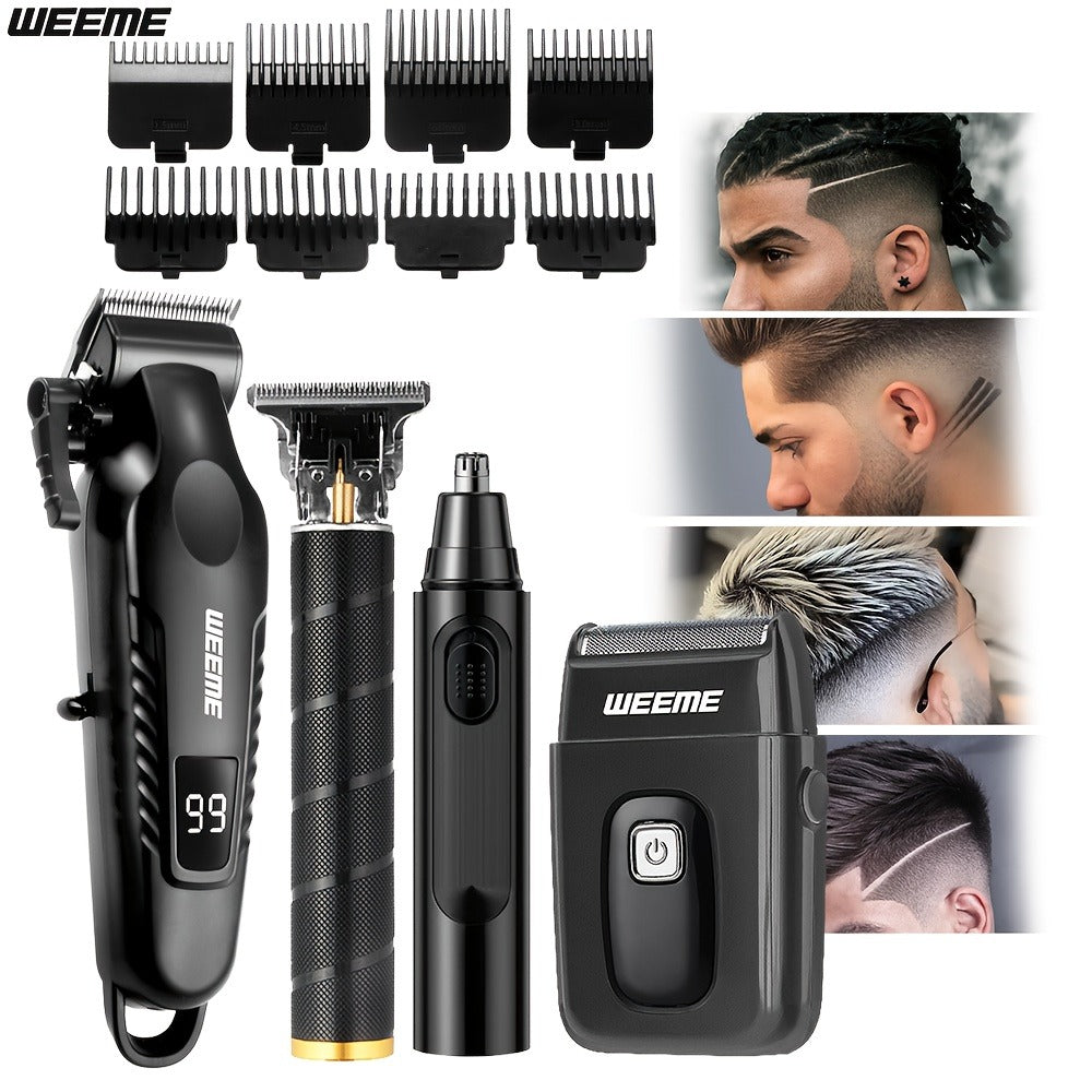 Men's Grooming Kit 4-Piece Set – USB Rechargeable Hair Clipper, Nose Trimmer, Electric Shaver & T9 Detailer with 8 Guide Combs, Professional Cordless Beard Trimmer Set for Men - product image 5