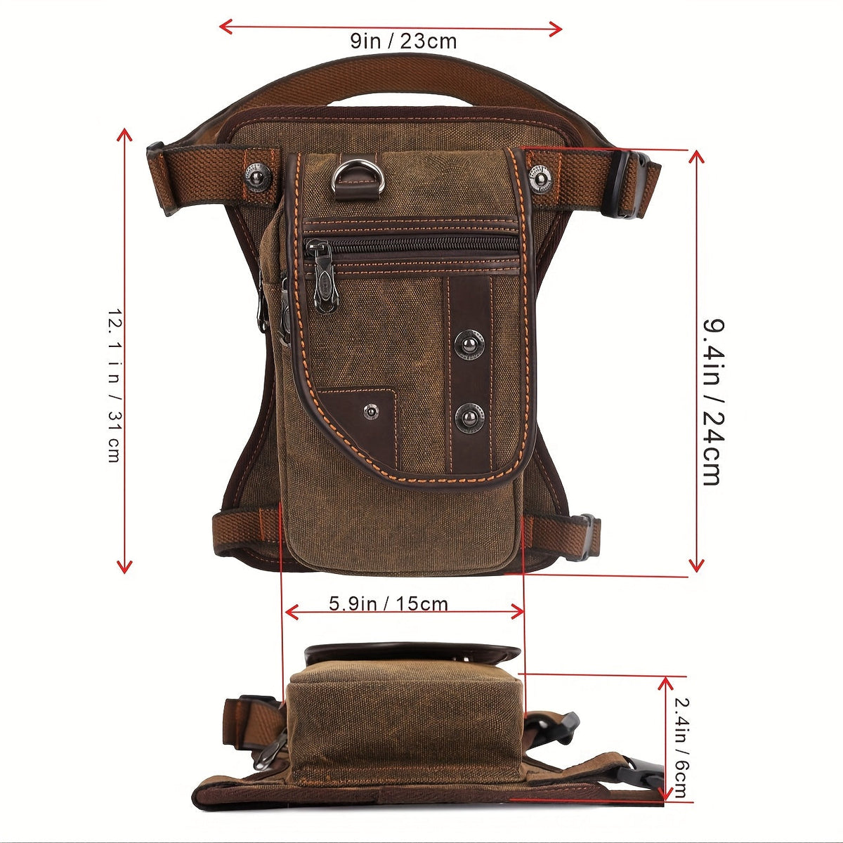 Vintage Canvas Sling Bag for Men Multifunctional Crossbody Chest Bag Waist Bag Shoulder Bag Leg Bag Hiking Outdoor Sports Travel Bag Adjustable Strap Dark Brown - product image 4