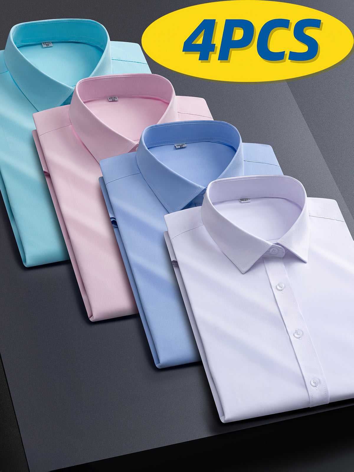4pcs Men's Stretch Long Sleeve Dress Shirts - Professional Business Casual Blouses with Classic Collar, Solid Color, Comfortable & Stylish for Office - product image 8