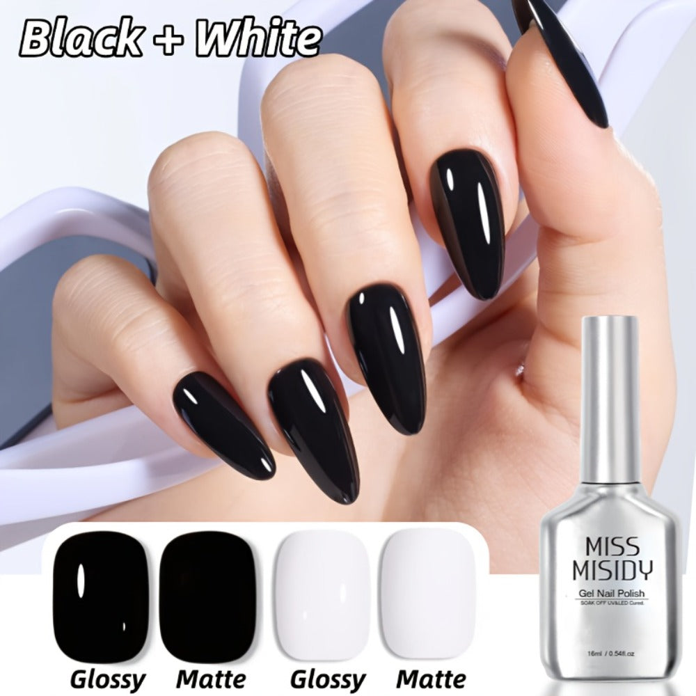 Odorless Gel Nail Polish Black & White 0.54oz MISS MISIDY Soak-Off UV LED Durable High Gloss – Self-Leveling Easy Application for Salon & Home Manicure Pedicure, Classic Minimalist - product image 5