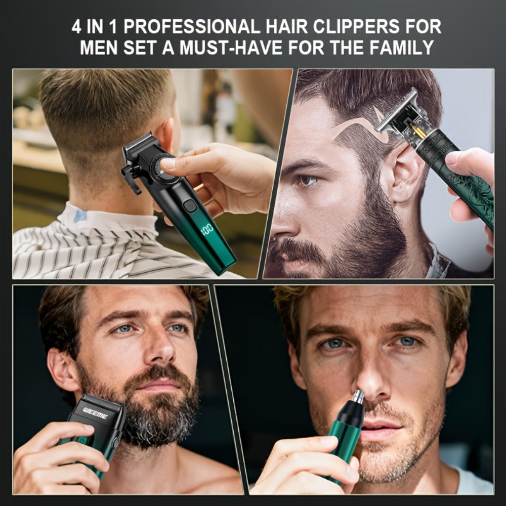 Hair Cutting Set 4pcs Professional - Electric Hair Clipper, Electric Shaver, T-Blade Trimmer & Nose Hair Trimmer, Gradient Green Gift Box, Precise Grooming Kit for Home Use & Gift - product image 11