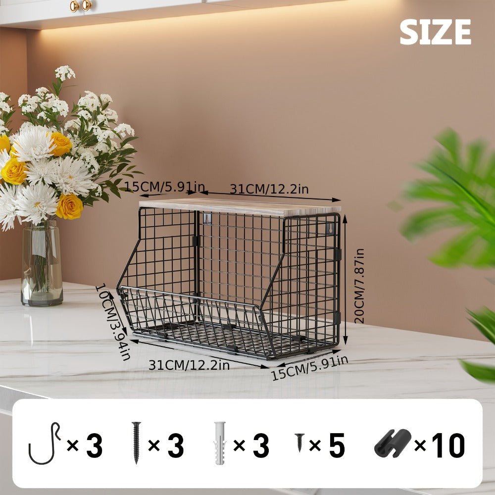 Stackable Metal Wire Fruit Basket with Lid – 1 or 2-Tier Hanging Kitchen Pantry Storage Bin, Wall-Mounted or Countertop Vegetable Organizer for Potato, Onion & Produce, Black - product image 4