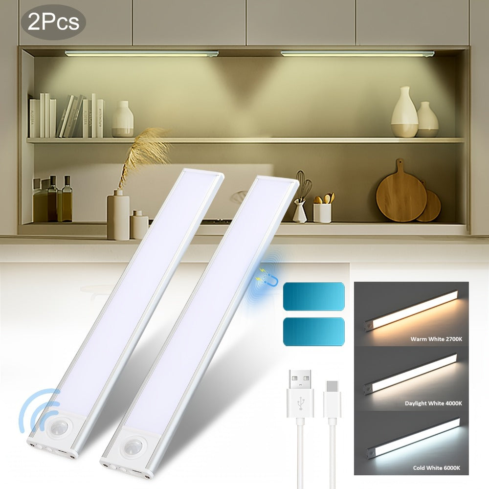 Motion Sensor Under Cabinet Lights 2 Pack | Wireless USB Rechargeable Dimmable 3 Color Temperatures Stick-On Magnetic LED Light for Kitchen Cabinet Wardrobe Stairs Cupboard - product image 2