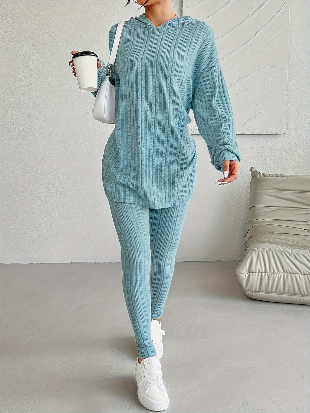 Autumn and Winter Women's 2pcs Casual Warm Drawstring Long Sleeve Hoodie and Joggers Set, Daily Holiday Home Indoor Comfort Wear, Women's Warm Set, Autumn and - product image 4