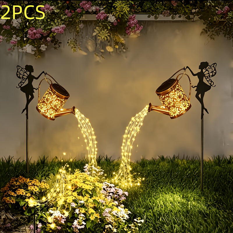 Solar Watering Can Lights 2pcs Garden Waterfall, IP65 Waterproof Hanging Solar String Lights with Ground Plug for Outdoor Lawn, Patio & Holiday Decor, Christmas Garden Gift - product image 11