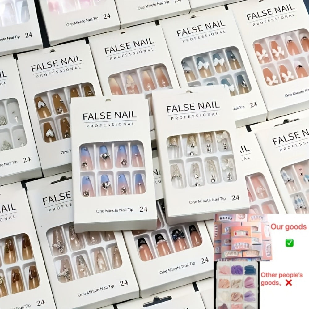 288pcs Press On Nails Mixed Color Square – White French Stripes Brown Blue Purple Gradient Glitter Heart Leaf Matte Reusable Fake Nails | Holiday Manicure Kit for Women | Valentine - product image
