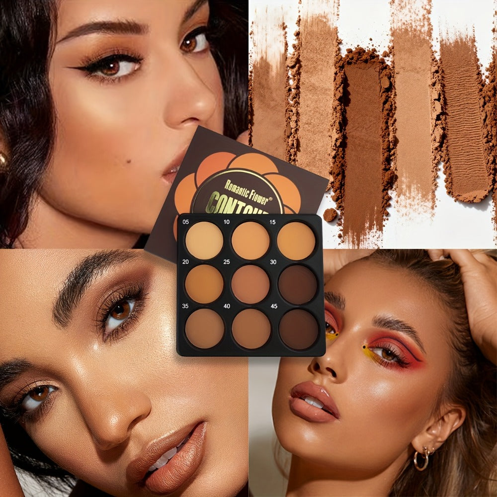Matte Contour Palette 9 Colors Face Contouring Bronzer Kit Deep Brown Tones Buildable Blendable Multi-Use Professional Sculpting Makeup for All Skin Tones Women - product image
