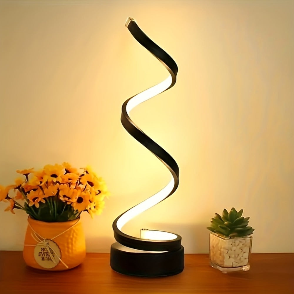 Dimmable Spiral Table Lamp with Touch Control & USB-C Charging Port, 3-Way Brightness Bedside Nightstand Lamp, Modern Minimalist LED Desk Lamp for Bedroom Living Room, Black & Whit - product image 3