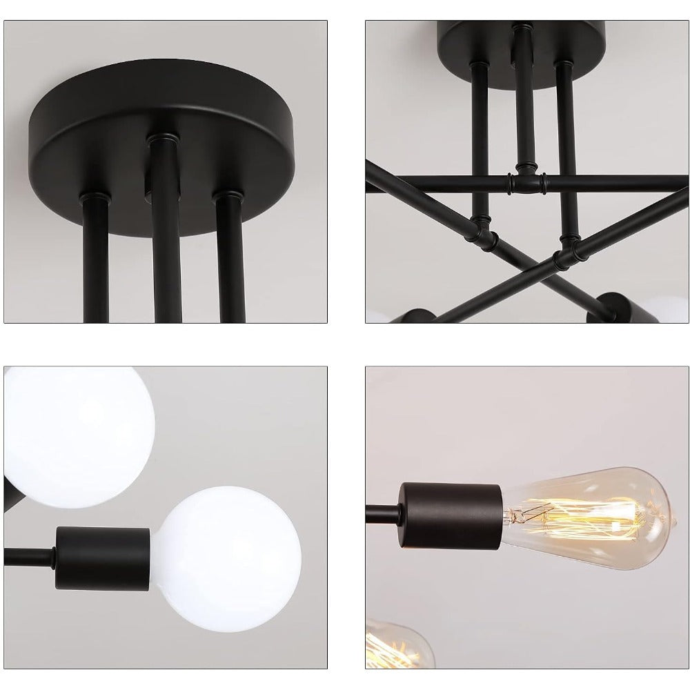 Sputnik Chandelier 6-Light Black Industrial Ceiling Light Fixture Semi Flush Mount for Bedroom Dining Room Living Room Kitchen - product image 5