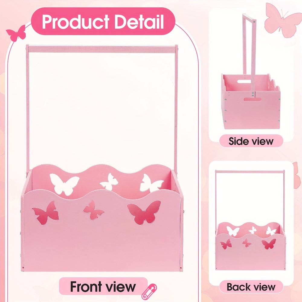 Wooden Baby Shower Gift Basket Crate with Handle Storage Hamper Baby Registry Gift for New Parents Nursery Organizer Pink Butterfly Blue Whale Pregnancy Gift - product image 6