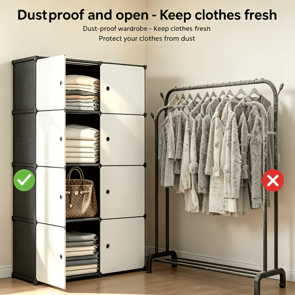 Modular Storage Cabinet with Magnetic Door, 3-Tier & 4-Tier Closet Organizer, Large Capacity Wardrobe Storage Unit, Dust-Proof Odor-Free Stackable Shelves, Easy Assembly for Bedroo - product image 14