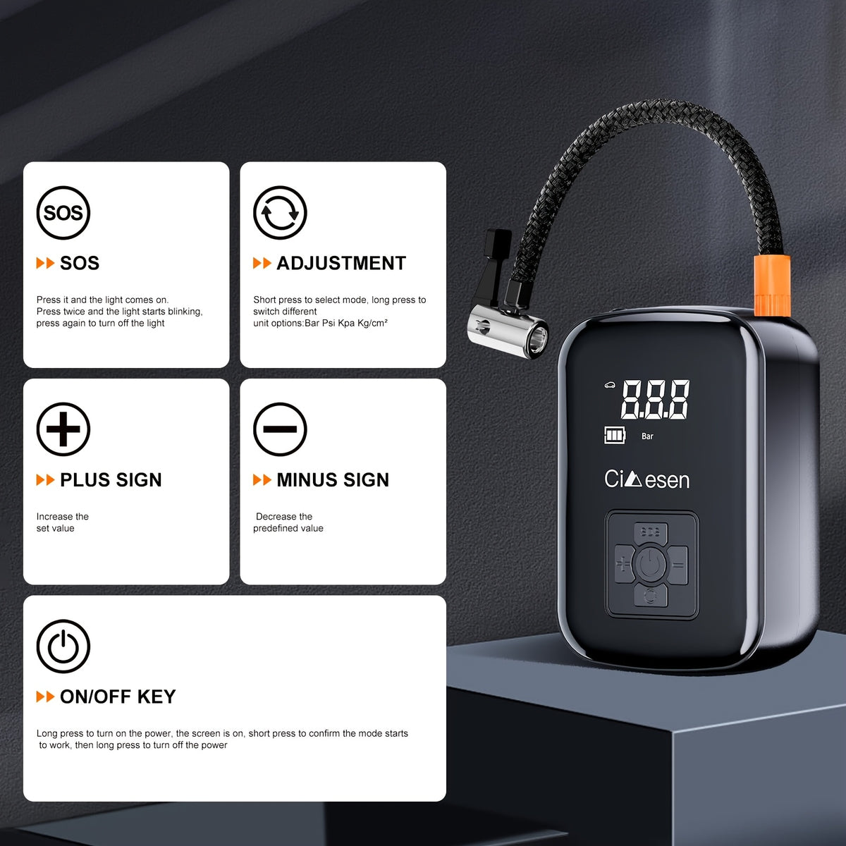 1pc Tire Inflator Portable Air Compressor, Fast Cordless Air Pump, Digital Display With Multi-function Nozzle Adapter and Long-lasting Lithium Battery For Car - product image 10