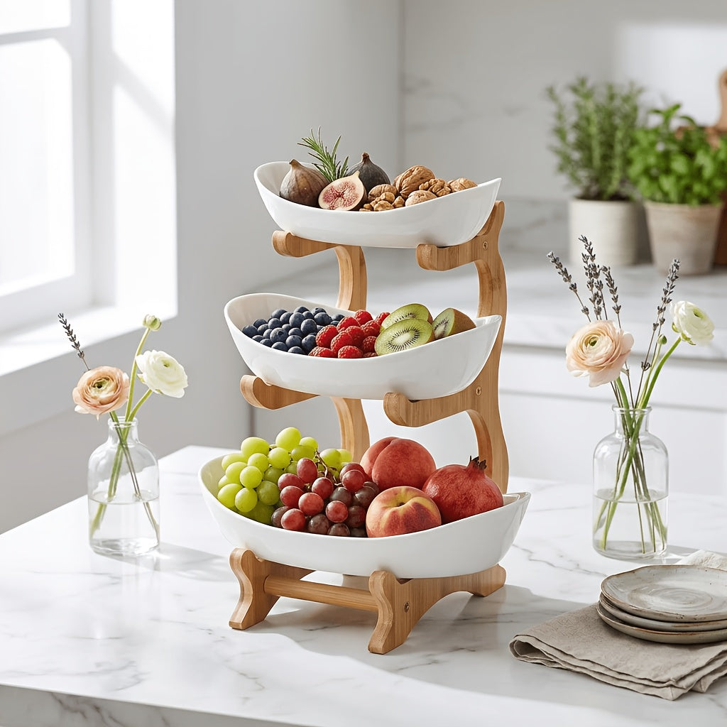 A Creative Two-Layer/Three-Layer Kitchen Fruit Basket, Large-Capacity Layered Fruit Basket, European-Style Dried Fruit Plate, Bamboo and Wood Frame, Household - product image 12