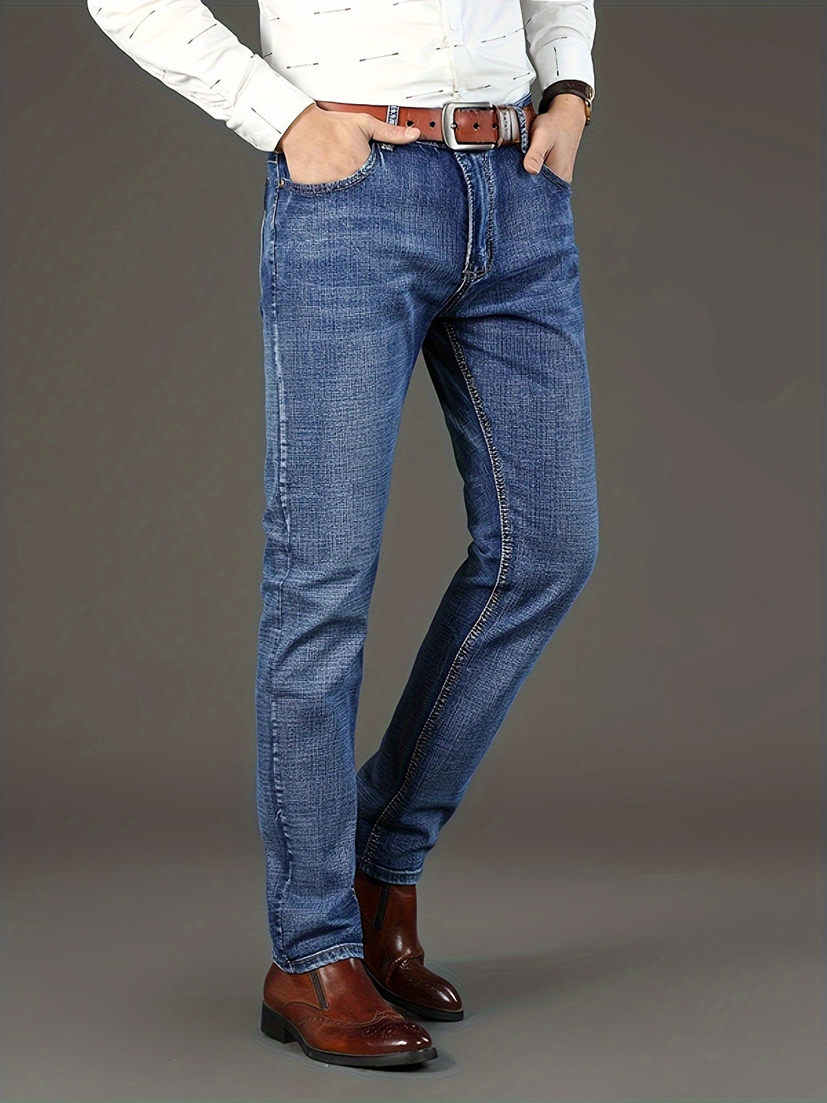 Mens For Jeans Men's Solid Denim Jeans, Light Business Style Slightly Stretch Straight Leg Pants For Outdoor Casual Daily Pantalones Para Hombres Mens Clothes Men Jeans Ropa De Hombre Jeans De Hombre