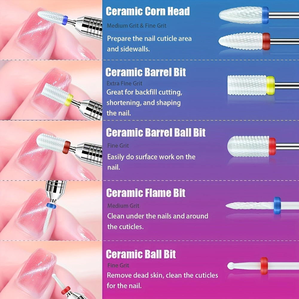 Nail Drill Bit Set Tungsten Steel & Ceramic Grinding Heads with Storage Box for Gel Removal Nail Enhancement Polishing Shaping Multi-Grit Abrasive Bands Coarse Medium Fine Electric - product image 6