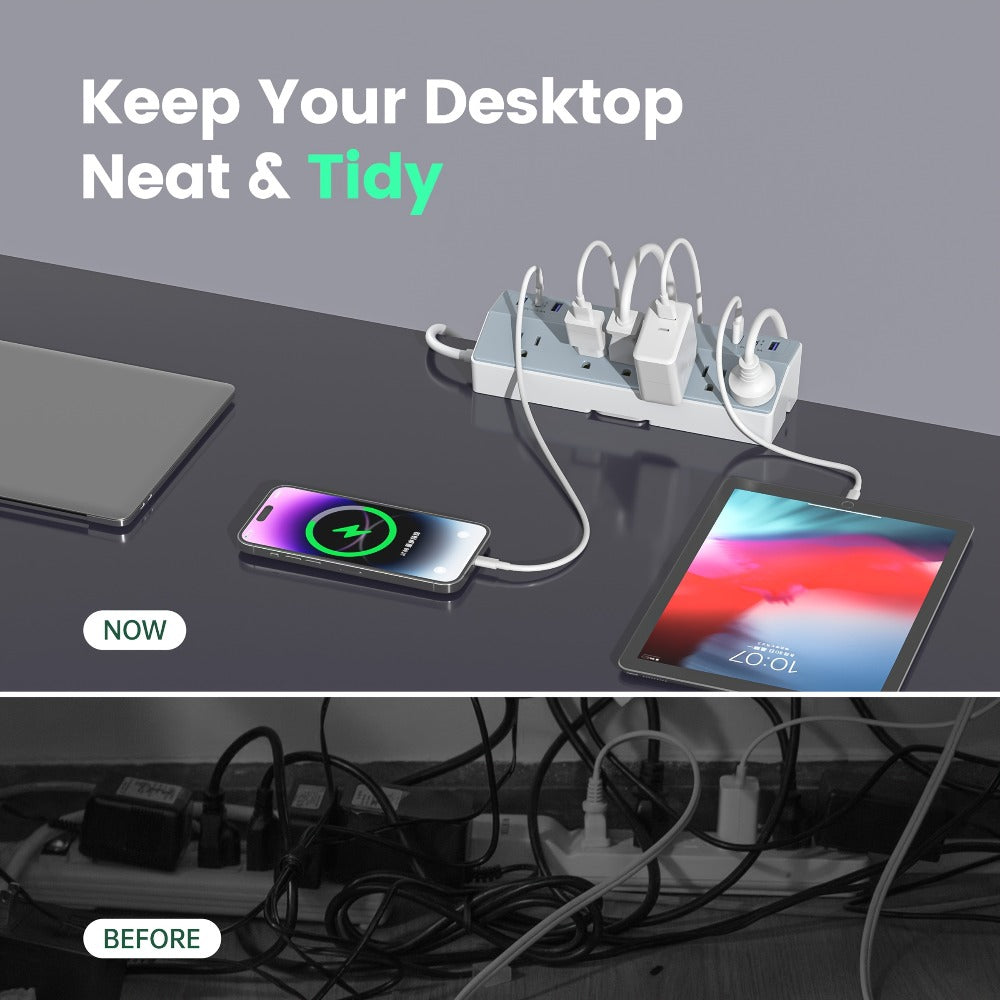 Desk Clamp Power Strip 12-in-1 Surge Protector with 6 Outlets 4 USB-A 2 USB-C PD 20W 40W Fast Charging Desktop Mount Flat Plug for Home Office Tabletop - product image 12
