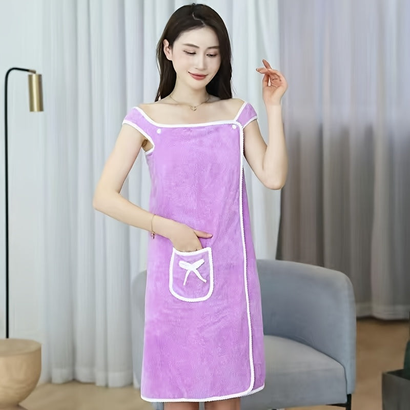 Wearable Bath Towel Wrap Coral Fleece Bow-Knot Strapless Bathrobe Quick Dry Absorbent 260GSM Soft Skin-Friendly Adult Shower Towel for Bathroom Beach Spa Light Purple Pink - product image 14