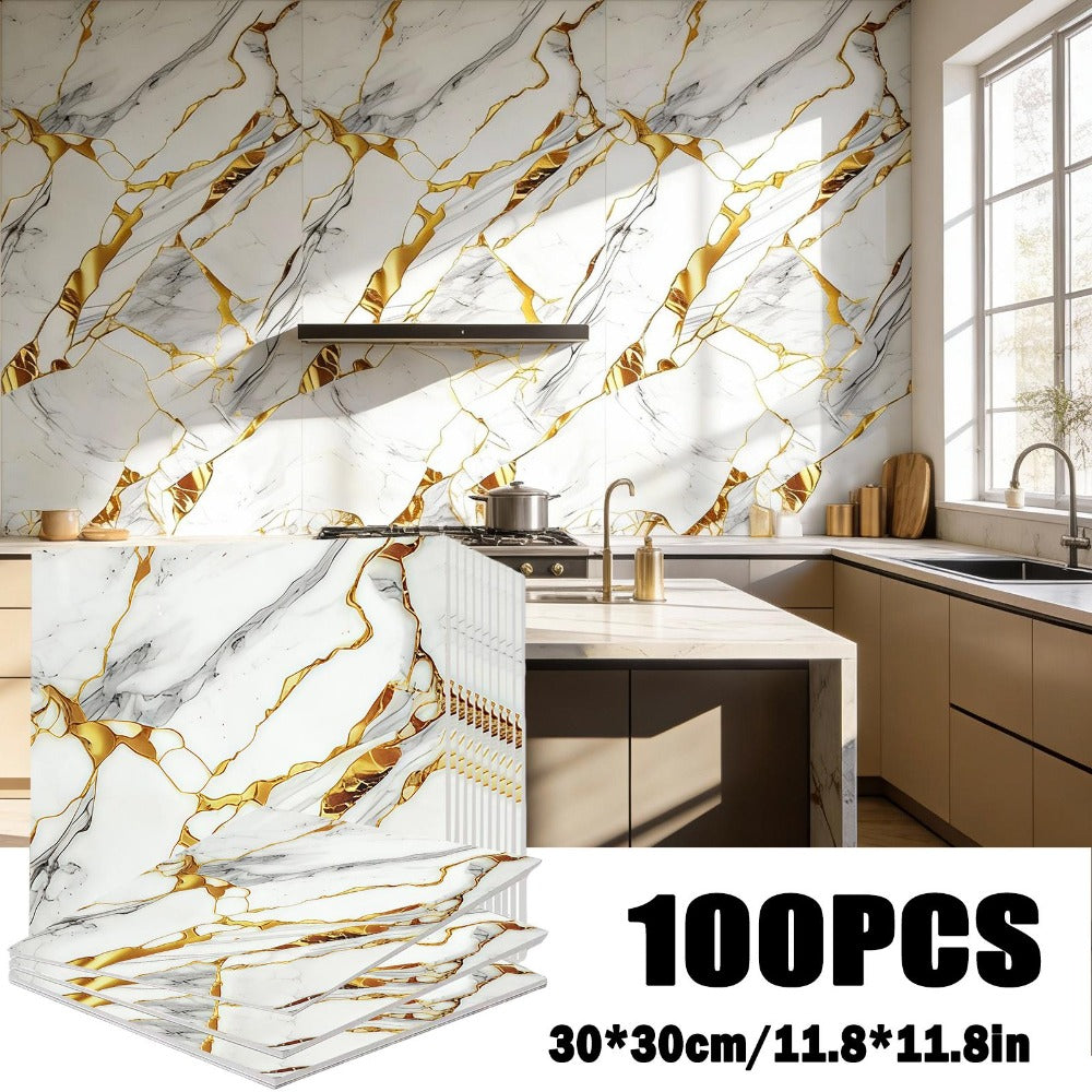 Self-Adhesive Marble Tile Stickers 11.8x11.8in Peel and Stick Wall Tiles for Bathroom Kitchen Backsplash – Waterproof 3D Glossy Imitation Marble Wall Panel, Easy to Install, 50 or  - product image 17