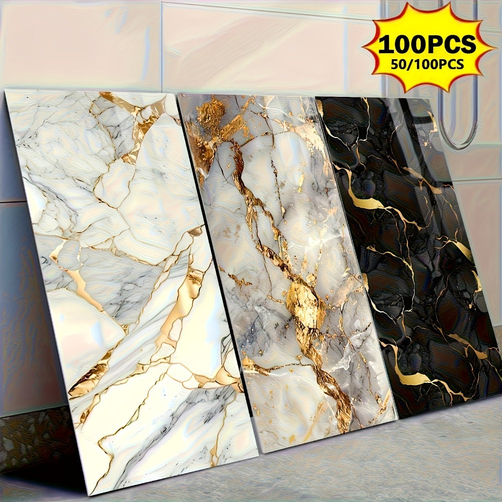 Peel and Stick Marble Tile Stickers – Self Adhesive Foam Wall Tiles for Bathroom Kitchen Office Bohemian Home Decor (50/100pcs, White/Gray/Black/Blue Gold) - product image 2