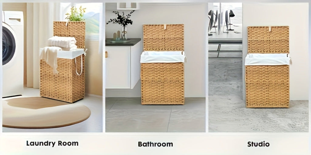 Laundry Basket with Lid - Large Foldable Rattan Hamper with Removable Washable Liner, Sturdy Steel Frame, for Bathroom Bedroom, Goose Yellow or Dove Gray - product image 10