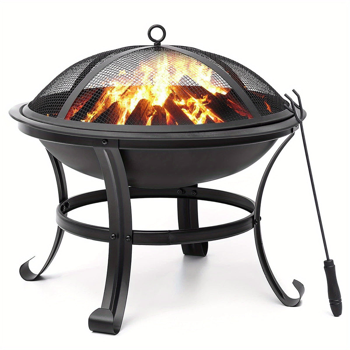 Wood Burning Fire Pit 22 Inch Portable Rust-Proof Steel Bowl with Mesh Spark Screen Log Grate Fire Poker for BBQ Camping Backyard Porch Deck Easy Assembly - product image