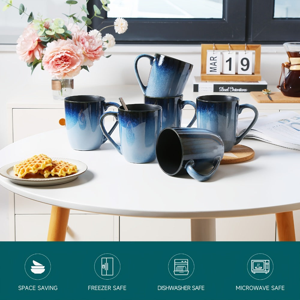 Gradient Blue Ceramic Mugs Set of 6 – 14 Oz Reaction Glaze Coffee Mugs – Durable Stain-Resistant Unique Design – Perfect for Coffee, Tea & Gifting at Weddings, Parties & Holidays - product image 5