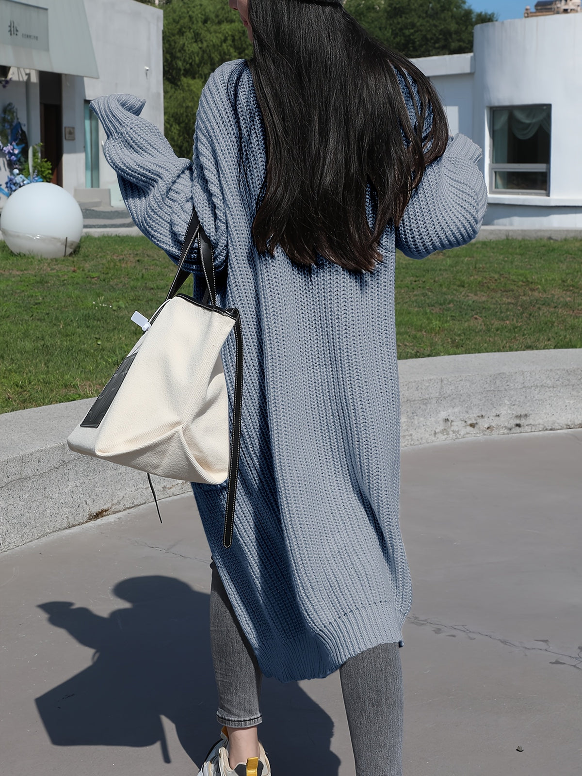 Plus Size, Solid Color Plus-Size Women's Long Pocket Cardigan Loose Over-the-Knee Sweater Coat Fashion Versatile Outerwear - product image 41