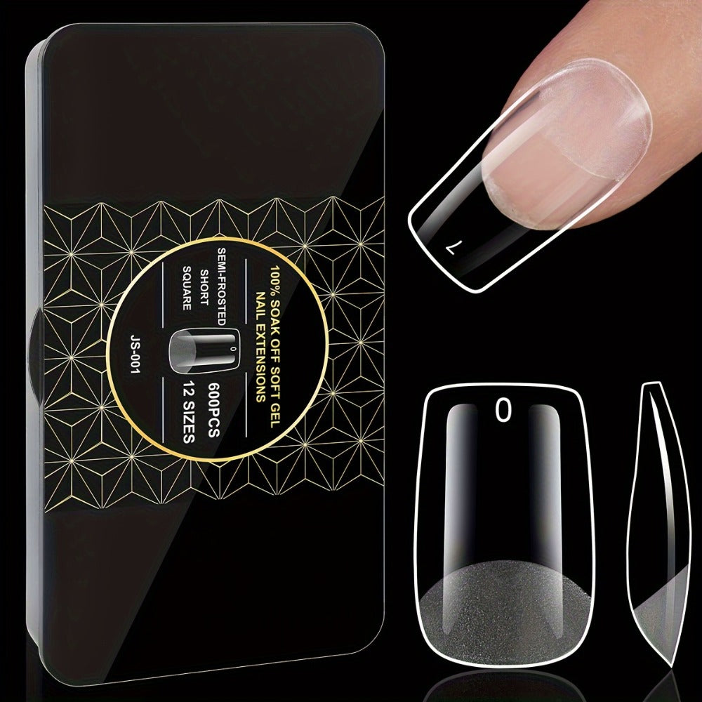 Gel Nail Tips 600 Pieces Clear Crystal Full Cover Nail Extensions – Almond Oval Coffin Stiletto Square Short Medium Long Soft Gel False Nails for Salon & DIY Nail Art Women - product image 11