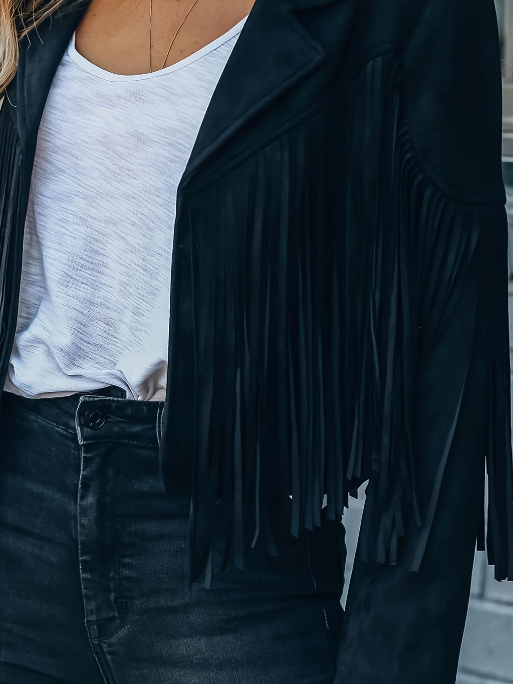 Women's Faux Fringe Jacket, Motorcycle Short Outerwear, 2026 Western Style Fashion Autumn/Winter Long Sleeve Denim Cardigan Jacket, Deer Velvet Faux Fringe - product image 29