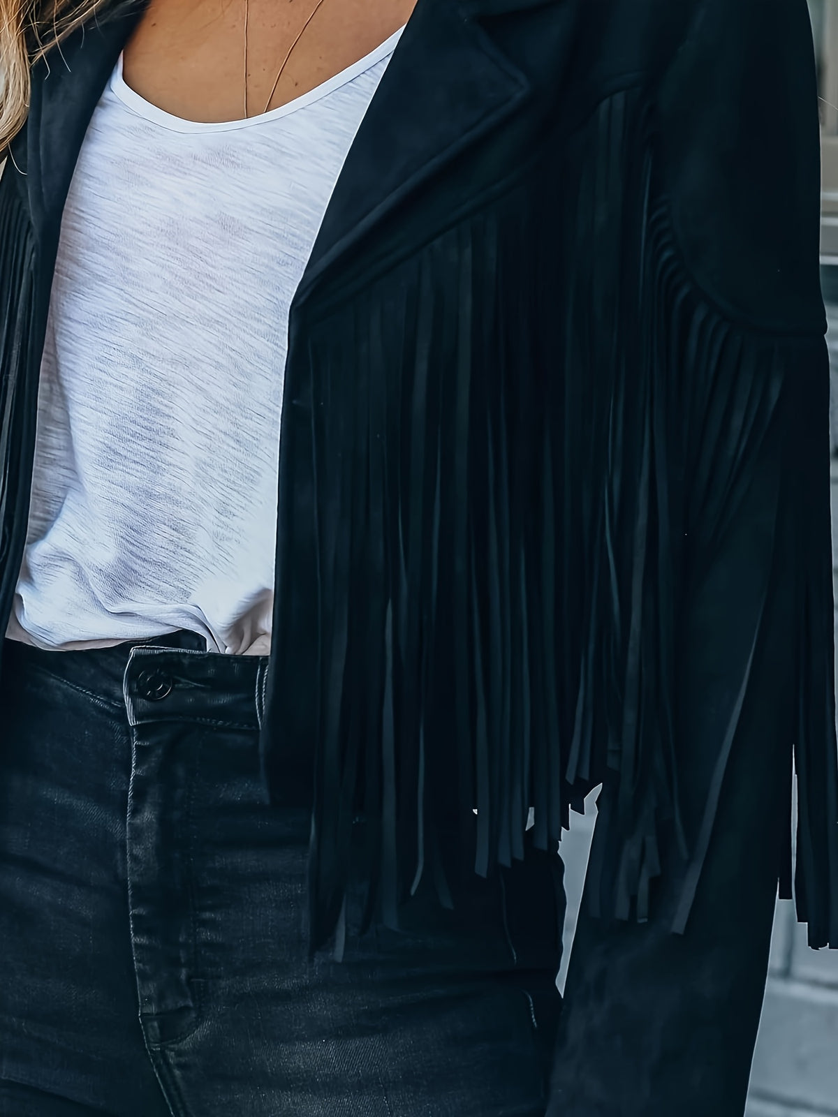 Women's Faux Fringe Jacket, Motorcycle Short Outerwear, 2026 Western Style Fashion Autumn/Winter Long Sleeve Denim Cardigan Jacket, Deer Velvet Faux Fringe - product image 29
