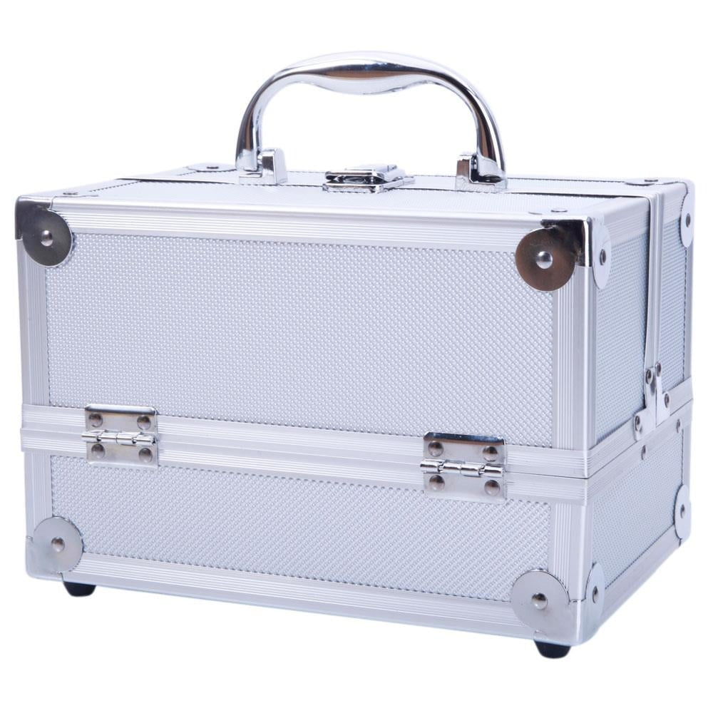 Aluminum Makeup Train Case with Wheels Large Capacity Lockable Cosmetic Trolley Organizer Adjustable Dividers Retractable Handle for Makeup Artists Salon Travel Black Silver Pink B - product image 12