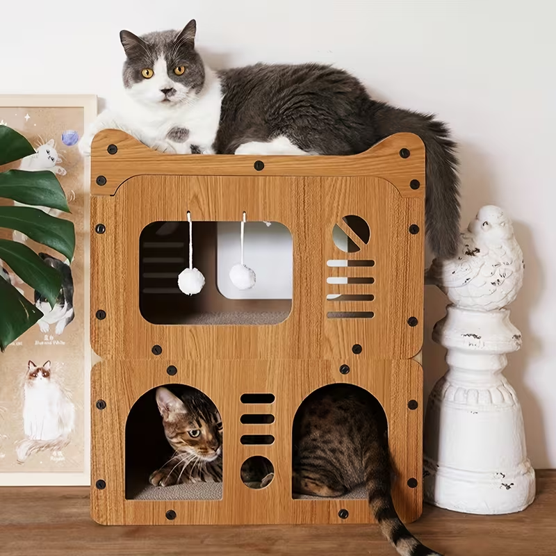 Multi-Level Cat House for Indoor Cats with Dual Scratching Posts, Plush Balls & Ventilation Doors, 21 Inch Spacious Cat Tower for Kittens & Adult Cats, Double - product image 8
