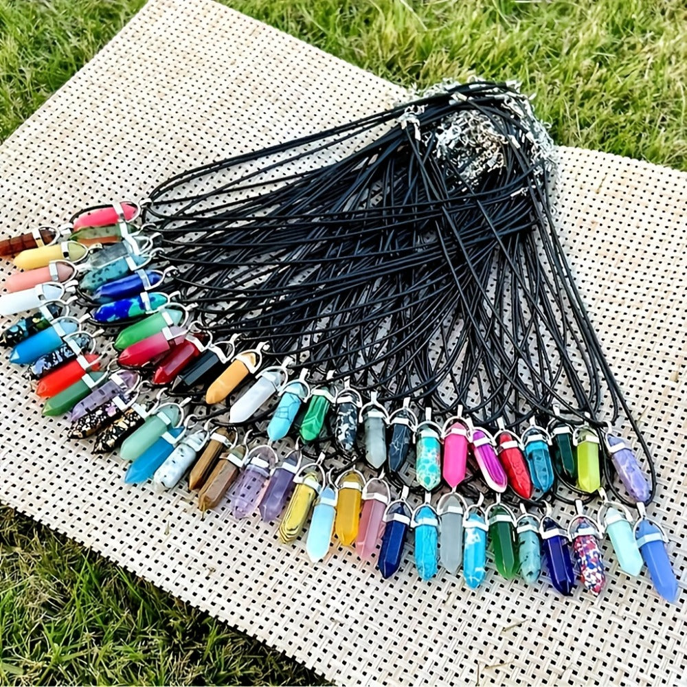 Crystal Natural Stone Pendant Necklace Set Bulk 60Pcs 30Sets Hexagonal Shaped Assorted Color for Jewelry Making Craft DIY Daily Wear Gift - product image 6