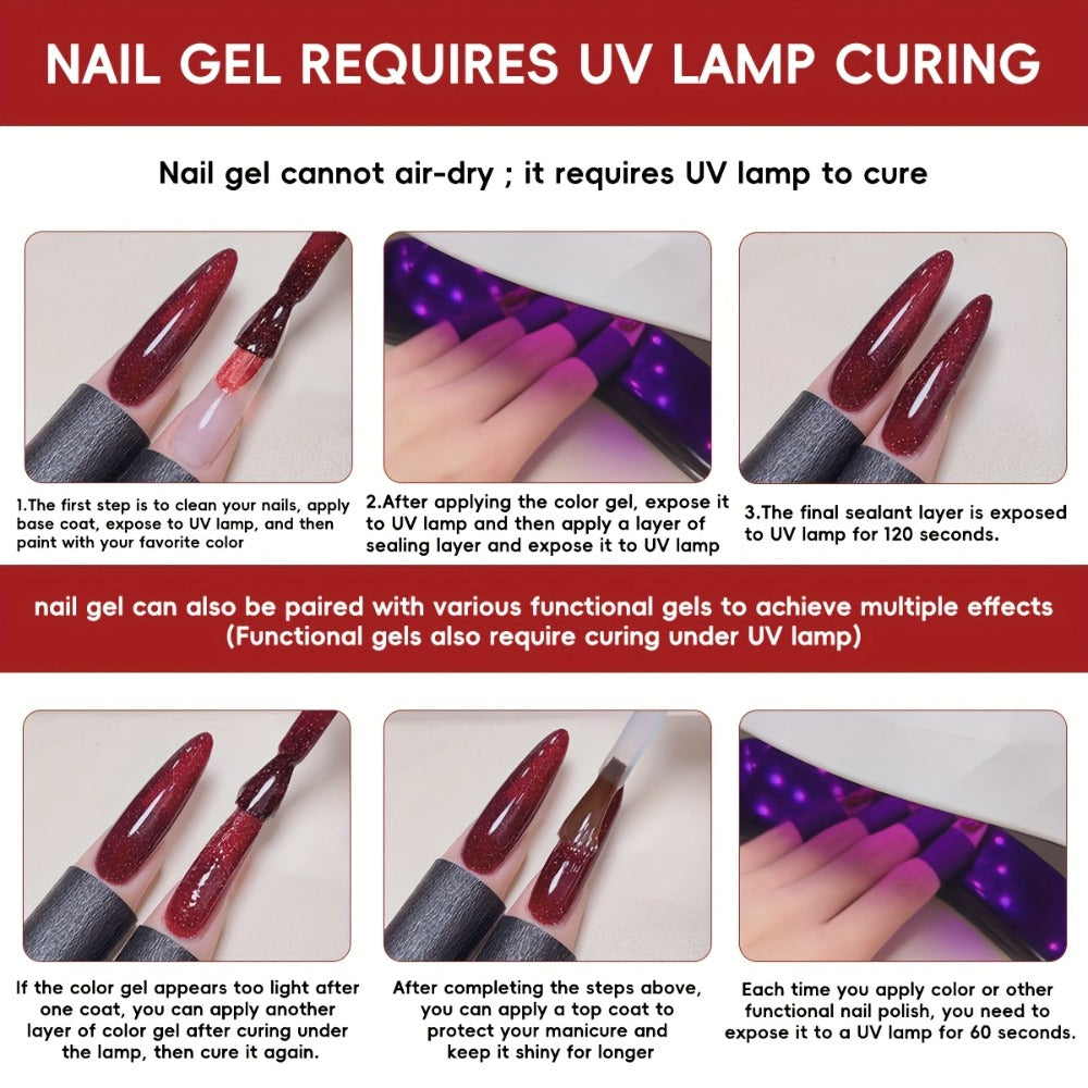 Explosive Glitter Gel Nail Polish 2pcs Shattered Flash Silvery Red – High Saturation Sparkle Long-Lasting Gel in Gilt Bottle, Christmas Holiday Salon Manicure Nail Art Gift for Wom - product image 9
