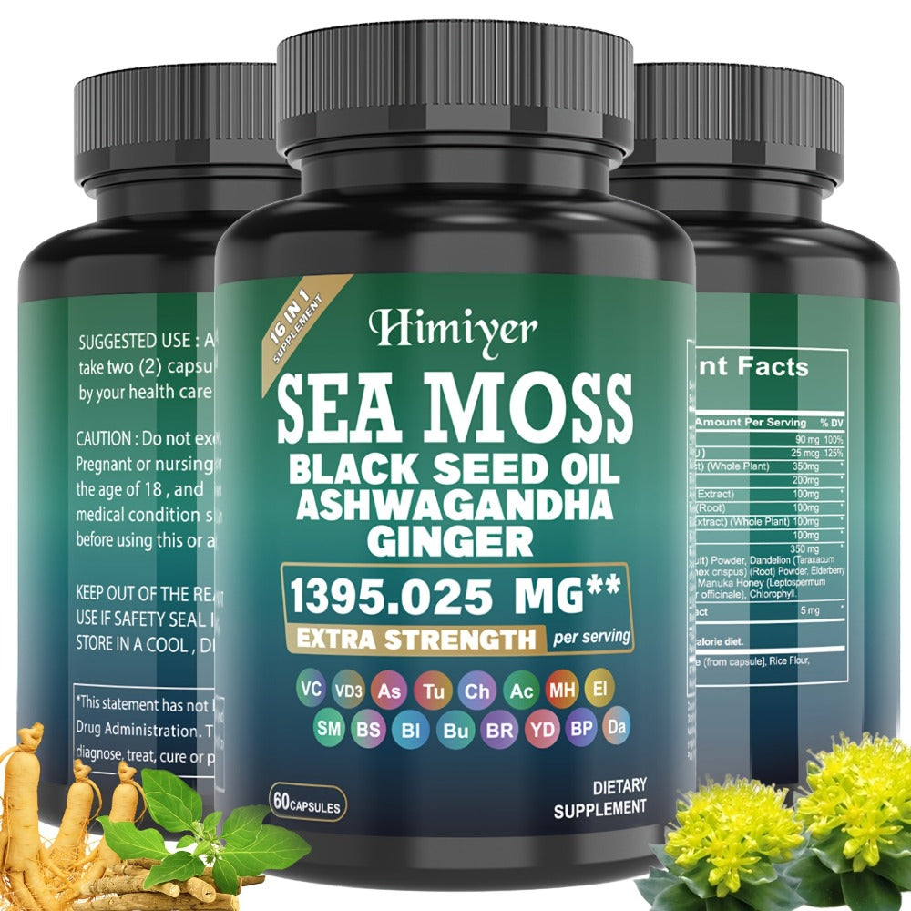 Sea Moss Capsules 3-Pack 180 Count with Black Seed Oil, Ashwagandha, Turmeric & Bladderwrack - Multimineral Thyroid, Immune, Gut & Anti-Inflammatory Wellness Blend with Vitamin C D - product image 3