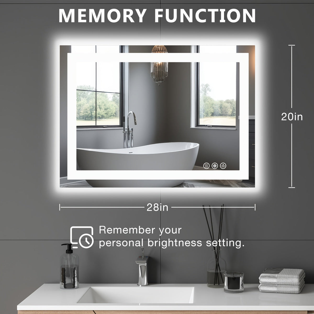 LED Bathroom Mirror with Anti-Fog – Dimmable Vanity Mirror, 3 Color Lighting Modes, Dual Light Source, Wall Mounted Horizontal or Vertical, Tempered Glass, Multiple Sizes - product image 16