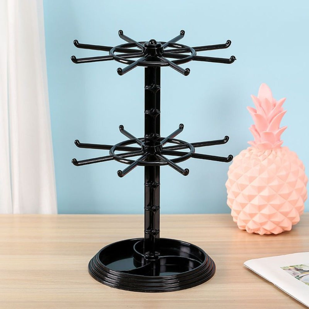 Rotating Jewelry Stand 2-Tier Black – Necklace Bracelet Earring Organizer Display Rack, Plastic Hanging Jewelry Tower for Dressing Table Counter, Keychain Holder, No Electricity Ne - product image 3