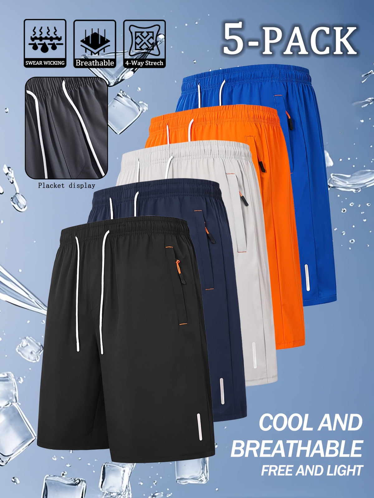 5pcs Men's Summer Fashion Shorts, Soccer and Basketball Men's Sports Shorts, Multi-Color Combination Versatile Summer Shorts Set, Quick-Dry Athletic Fitness - product image 11