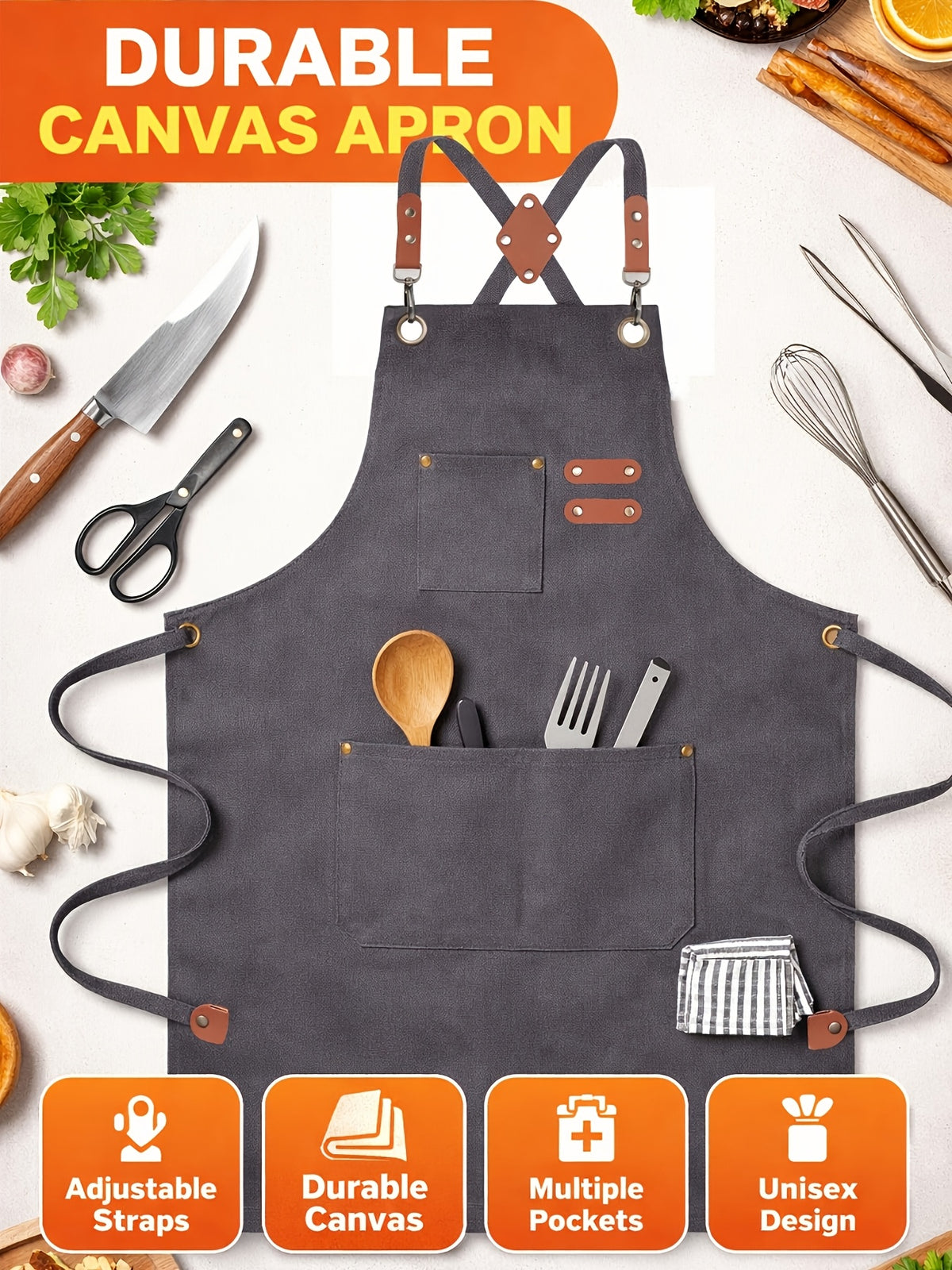 Festive Multi-Use Apron 12OZ Canvas Tool Apron With 3 Pockets - For Cooking, Gardening, Coffee Making, Thanksgiving & Christmas Gift Idea - Unisex Adjustable - product image 23