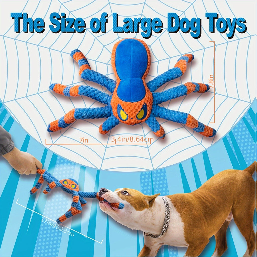 Interactive Crinkle Tug of War Plush Dog Toy with Squeaker Head & Flexible Legs, Durable Large Dog Toys to Keep Dogs Busy, No Battery Needed, Red & Blue Spider - product image 2