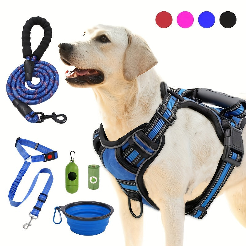 Dog Harness and Leash Set No-Pull Reflective Adjustable Oxford Vest with 2 Leash Clips Hassle-free Control Handle for Small Medium Large Dogs XS-XL 5 Colors - product image